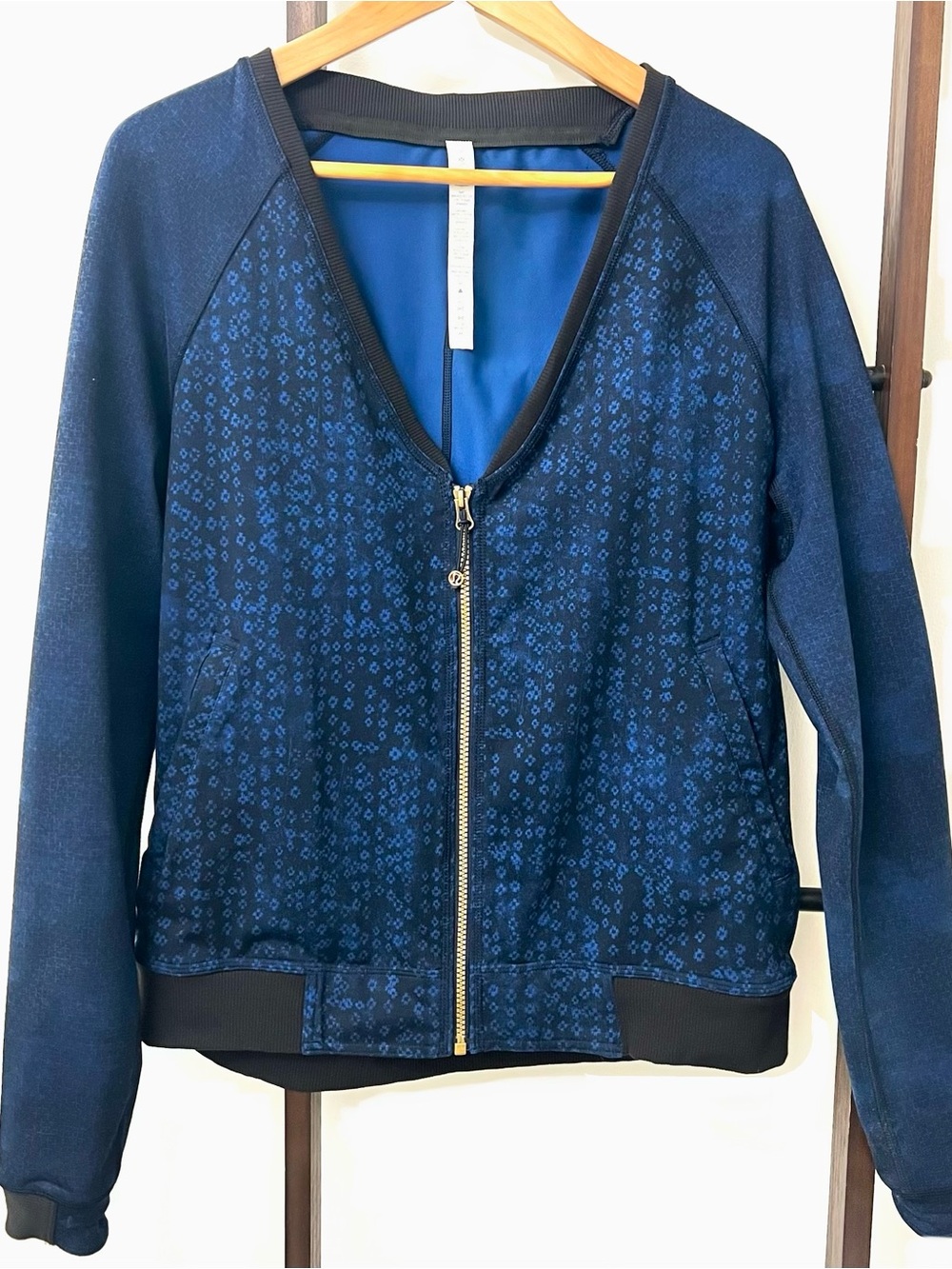 lululemon Dark Blue Patterned Zip Bomber Jacket